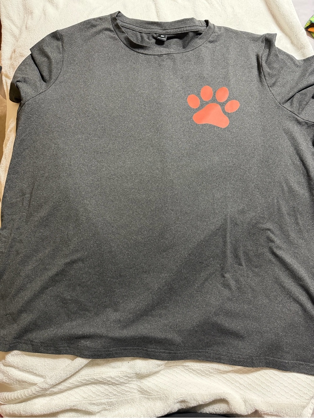 Never Worn Charcoal Gray Tee with Orange Paw Print